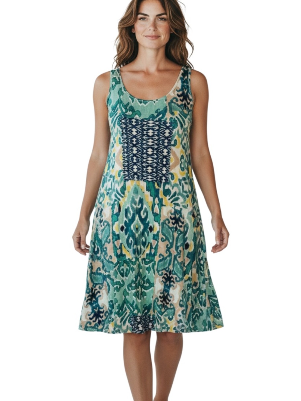 Cupio Teal & Navy Patterned Midi Dress